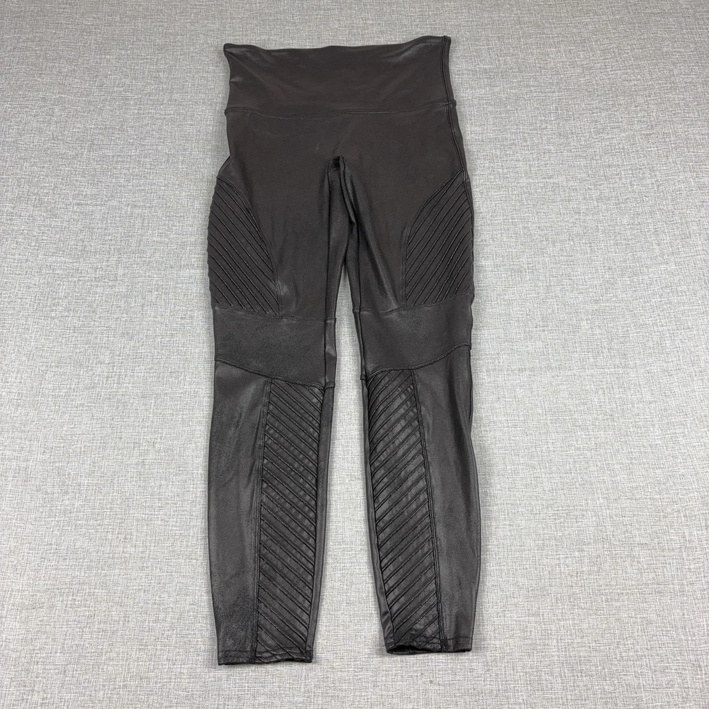 Spanx Leggings Womens XL Black Faux Leather Moto High Rise Ankle Shaping Stretch